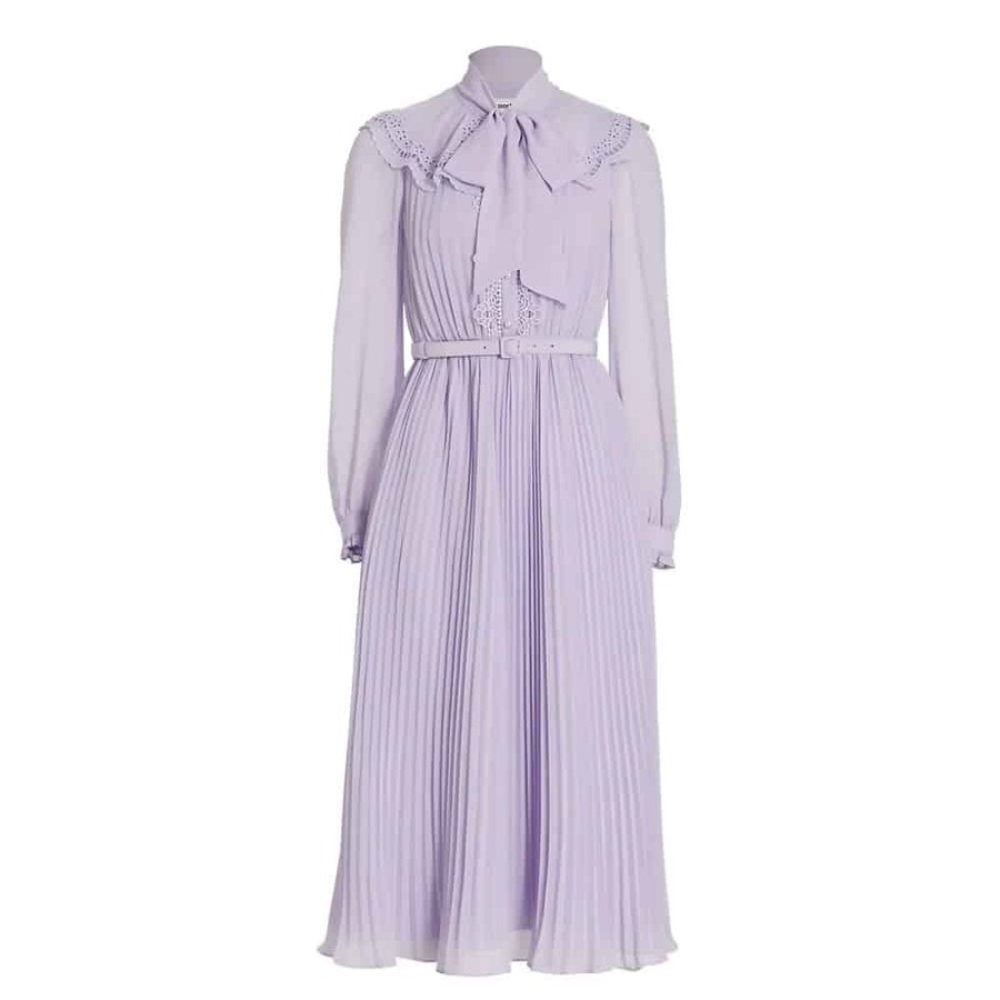 Dame Self-Portrait Kjoler | Self-Portrait - Broderie Collar Chiffon Midi Kjole Lilac