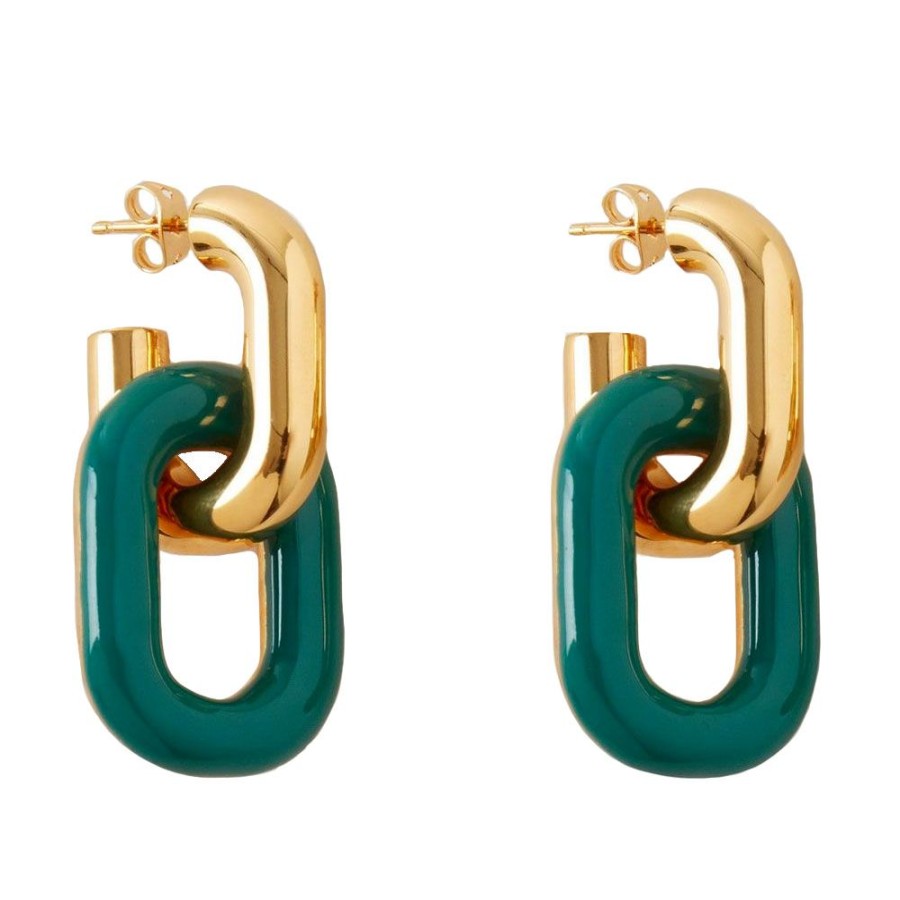 Dame Mulberry Oreringe | Mulberry - Enamel Link Double Earrings, Lawn Green