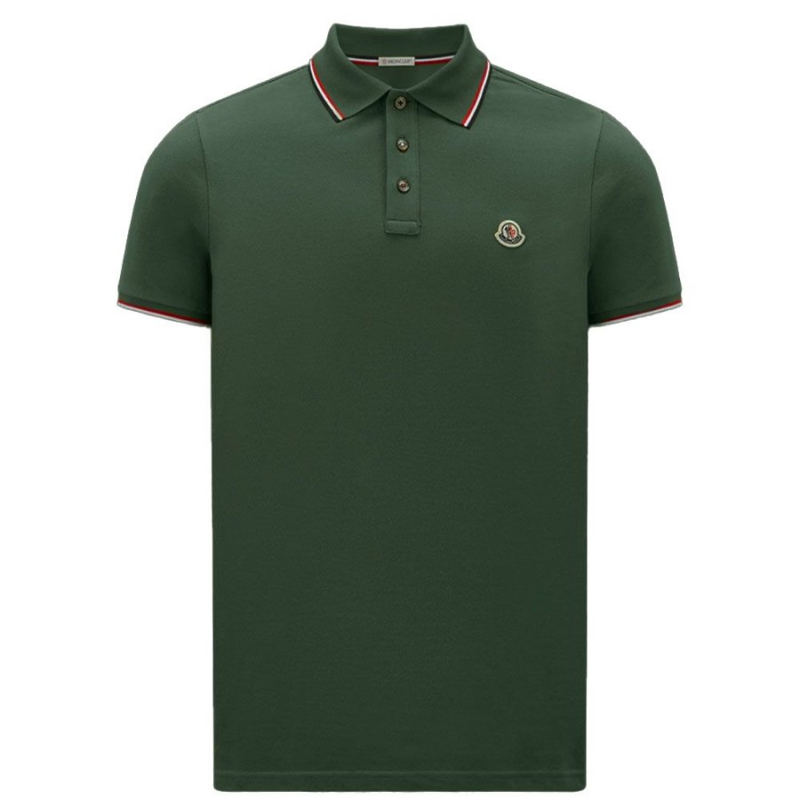 Herren MONCLER HERRE Polo | Moncler - Tricolor Polo Gron