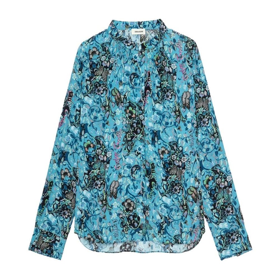 Dame ZADIG & VOLTAIRE Skjorter | Zadig & Voltaire - Tink Bohemian Patch Shirt Monstret Bla