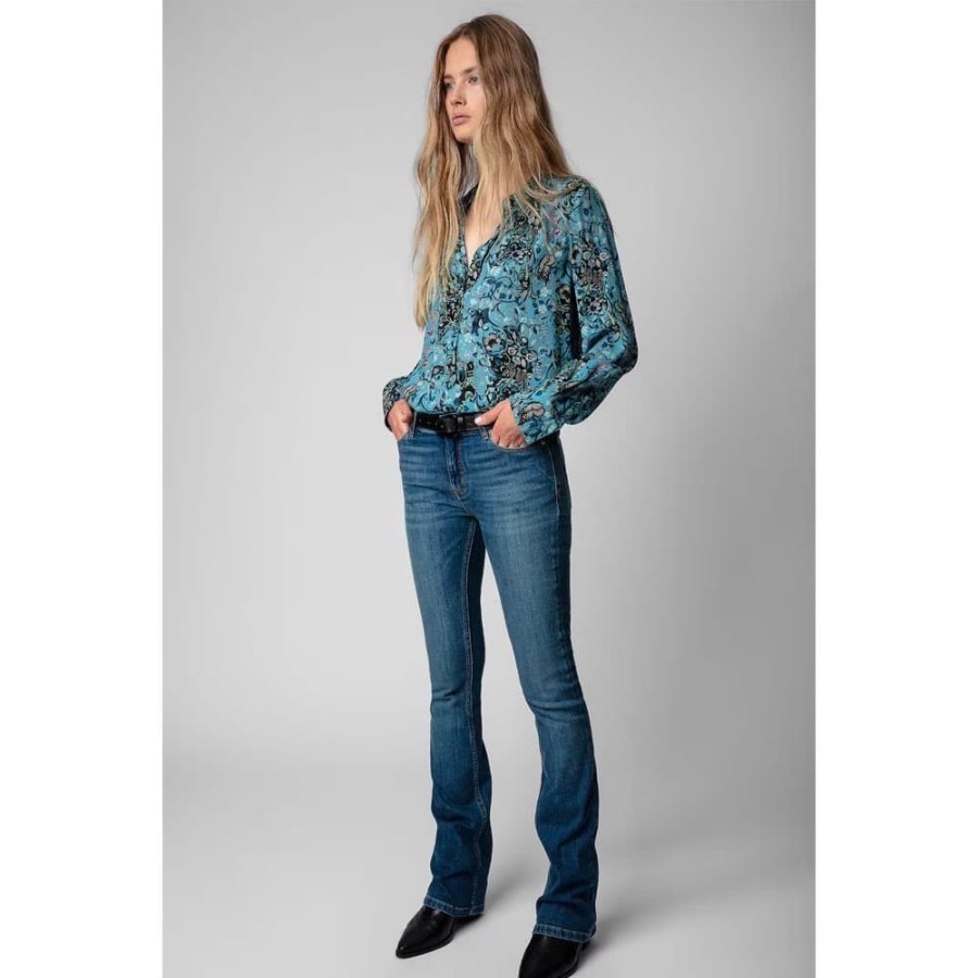 Dame ZADIG & VOLTAIRE Skjorter | Zadig & Voltaire - Tink Bohemian Patch Shirt Monstret Bla