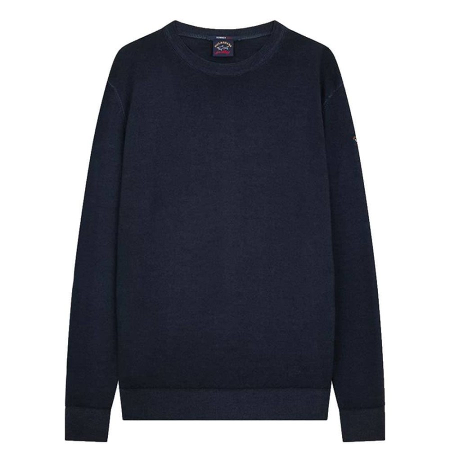 Herren Paul & Shark Strik | Paul & Shark - Summer Wool Crew Neck Knit Navy