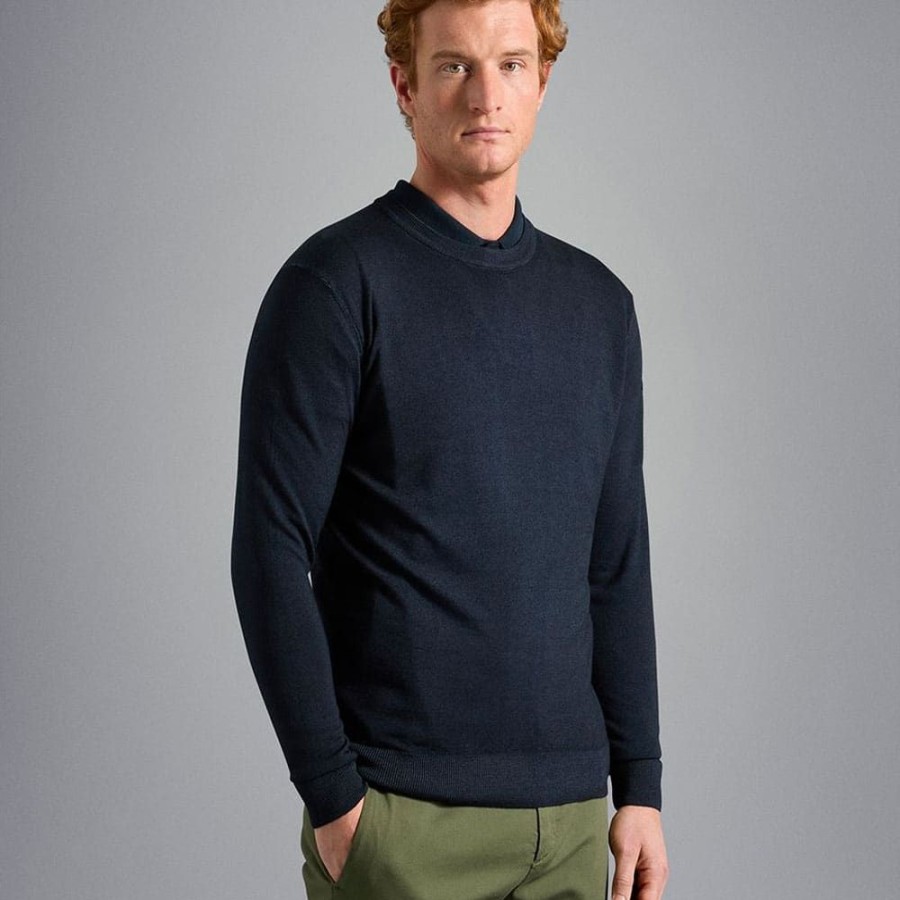 Herren Paul & Shark Strik | Paul & Shark - Summer Wool Crew Neck Knit Navy