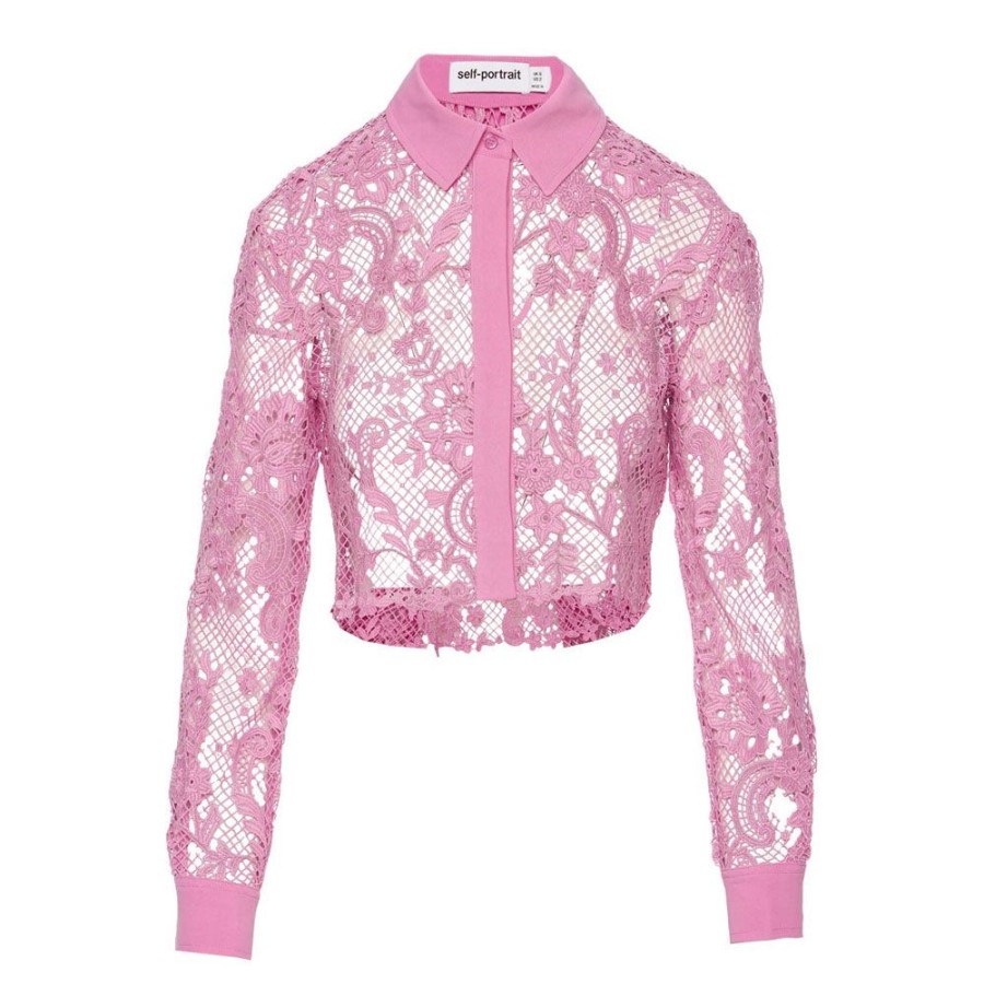 Dame Self-Portrait Bluser | Self-Portrait Lace Cropped Shirt Pink