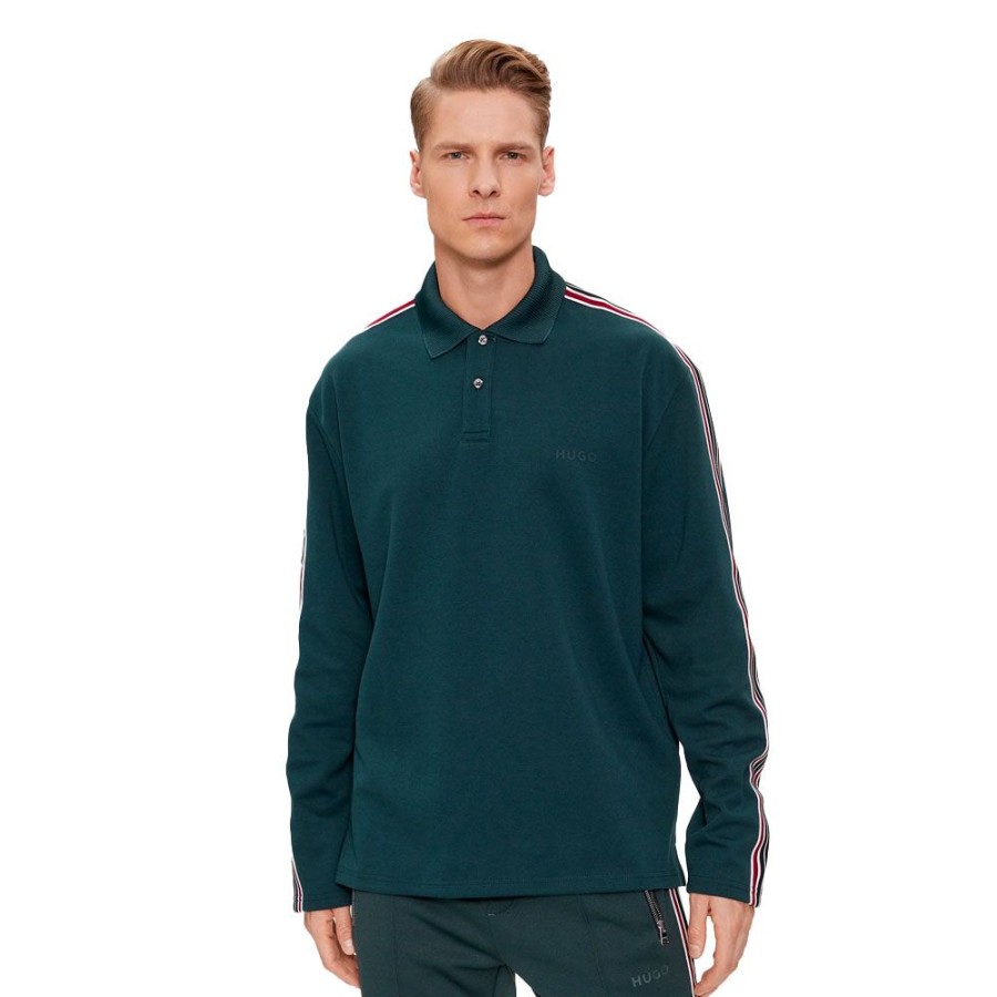 Herren HUGO Polo | Hugo - Dalpeno Long Sleeve Polo Mork Gron