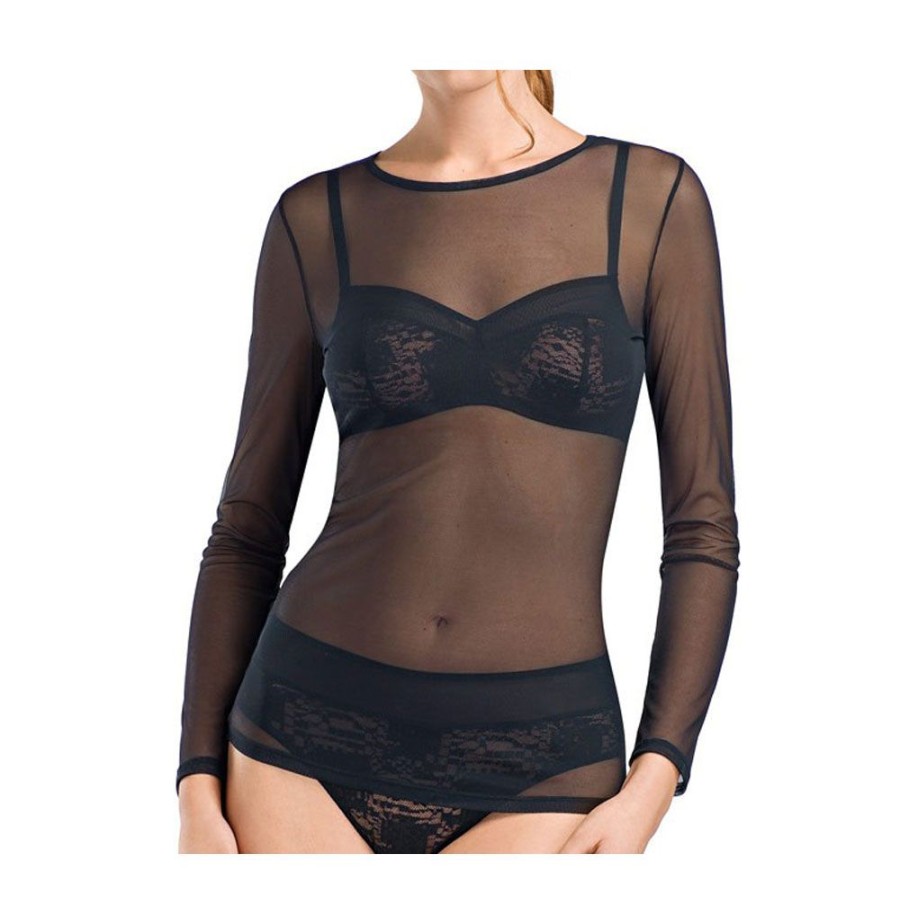 Dame Hanro Bluser | Hanro - Smooth Illusion Tulle Bluse, Black Sort