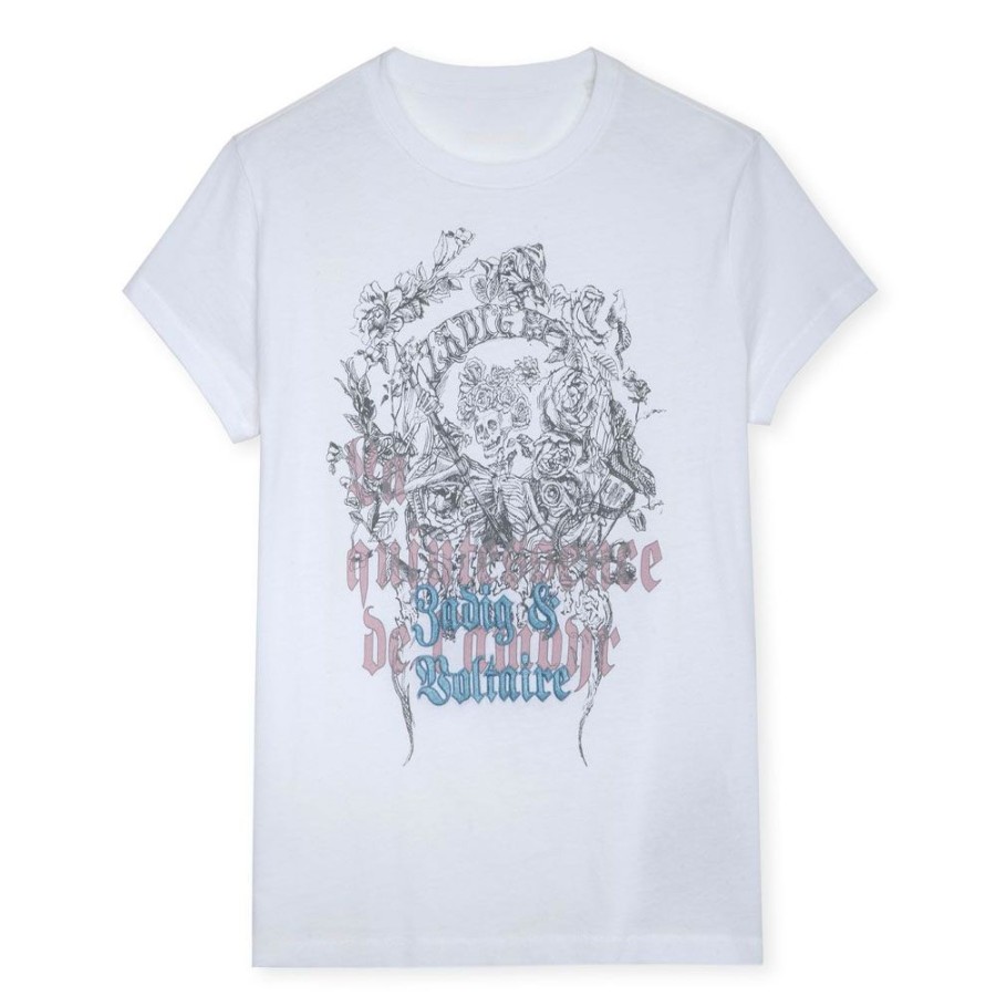 Dame ZADIG & VOLTAIRE T-Shirts | Zadig & Voltaire - Walk Skull T-Shirt Hvid