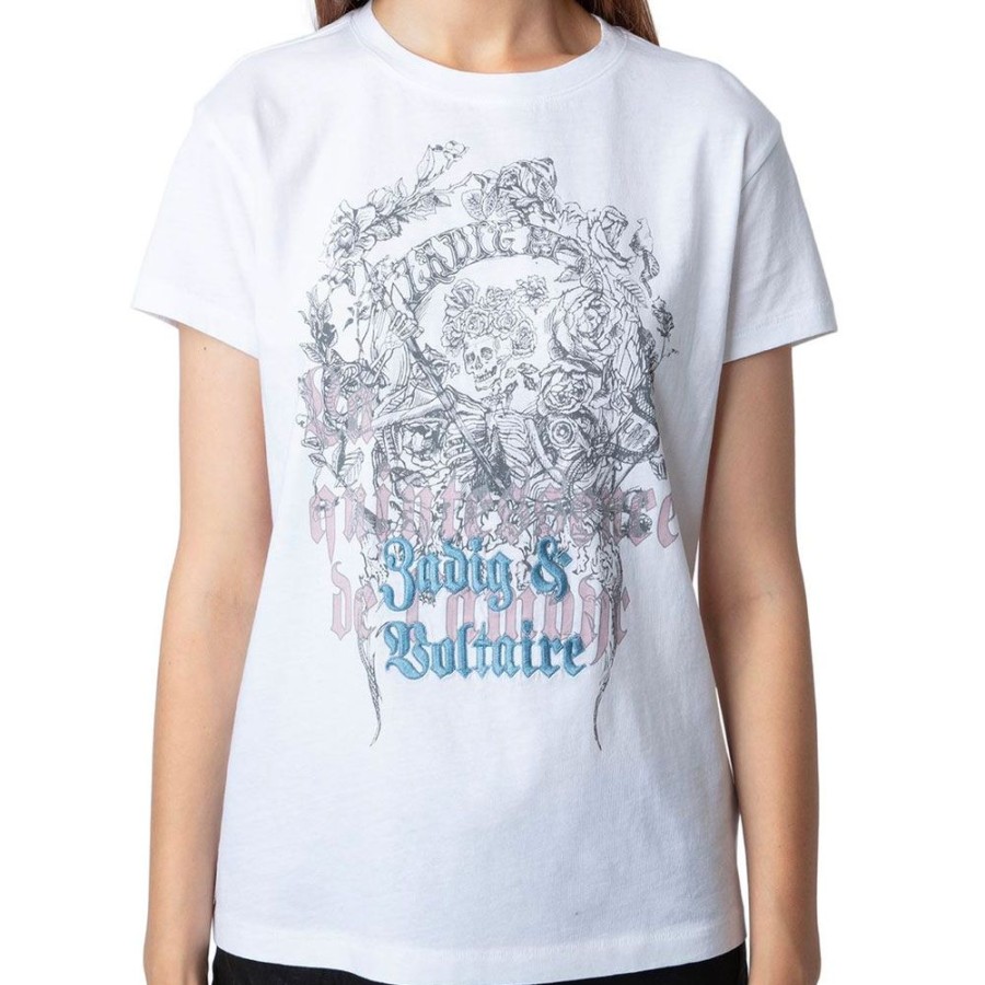 Dame ZADIG & VOLTAIRE T-Shirts | Zadig & Voltaire - Walk Skull T-Shirt Hvid