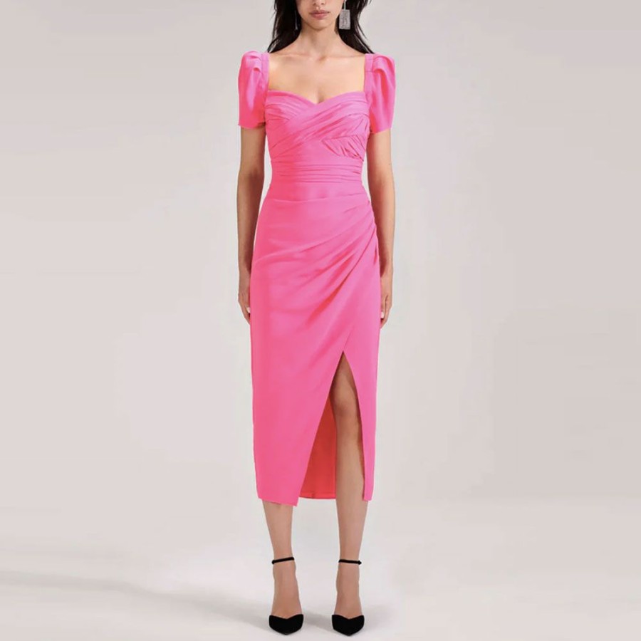 Dame Self-Portrait Kjoler | Self-Portrait - Iris Midi Dress Bright Pink