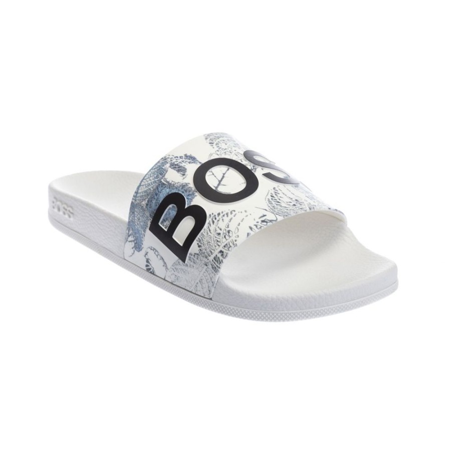 Herren BOSS Slippers | Boss - Bay_Slid_Bt Slippers Hvid