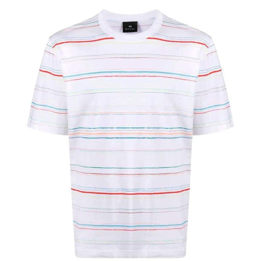 Herren Paul Smith T-Shirts | Ps Paul Smith - Stripe T-Shirt Hvid