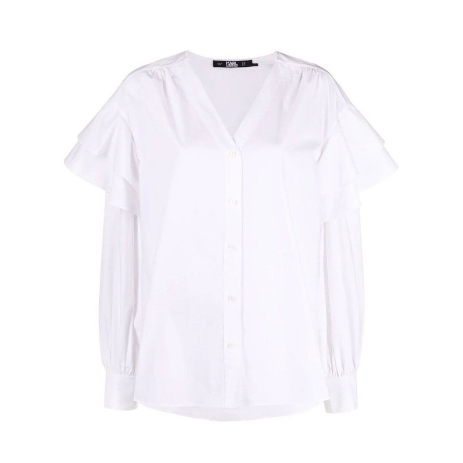 Dame Karl Lagerfeld Skjorter | Karl Lagerfeld - V-Neck Skjorte Hvid