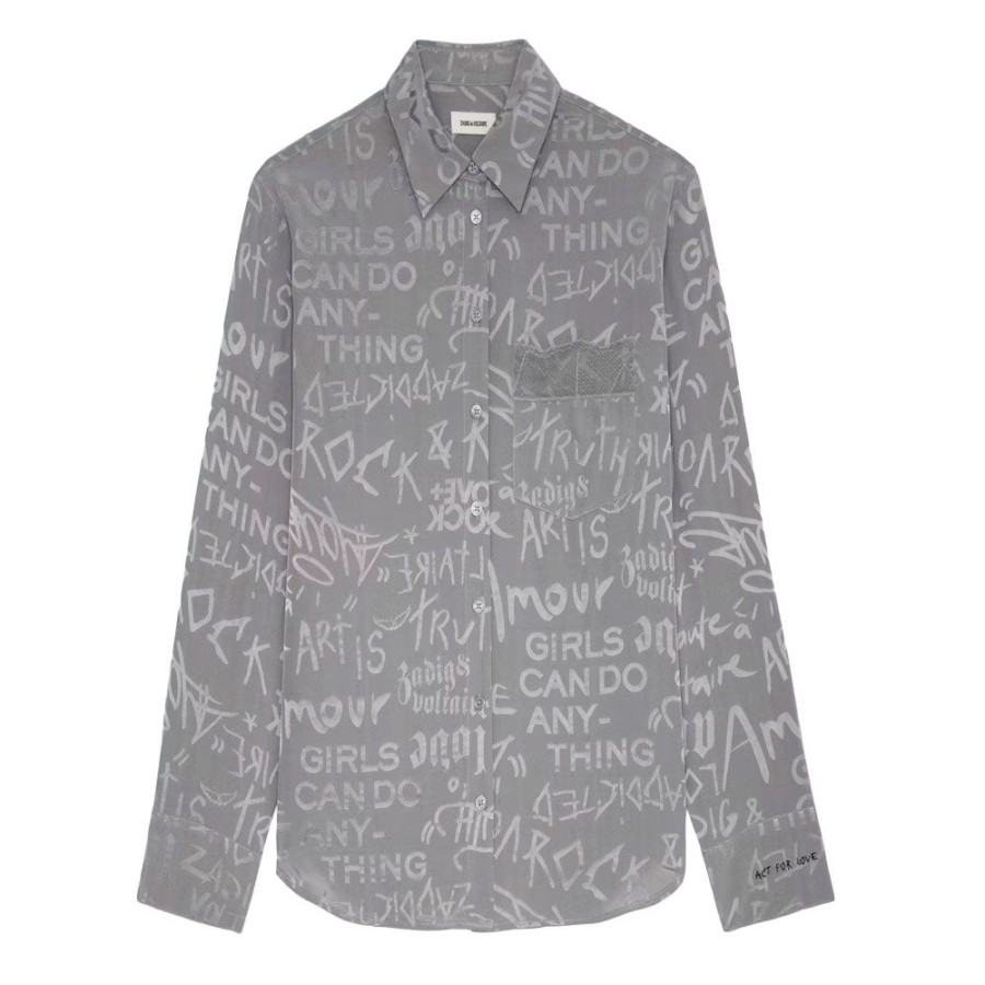 Dame ZADIG & VOLTAIRE Skjorter | Zadig Voltaire - Morning Jac Manifest Shirt Gra