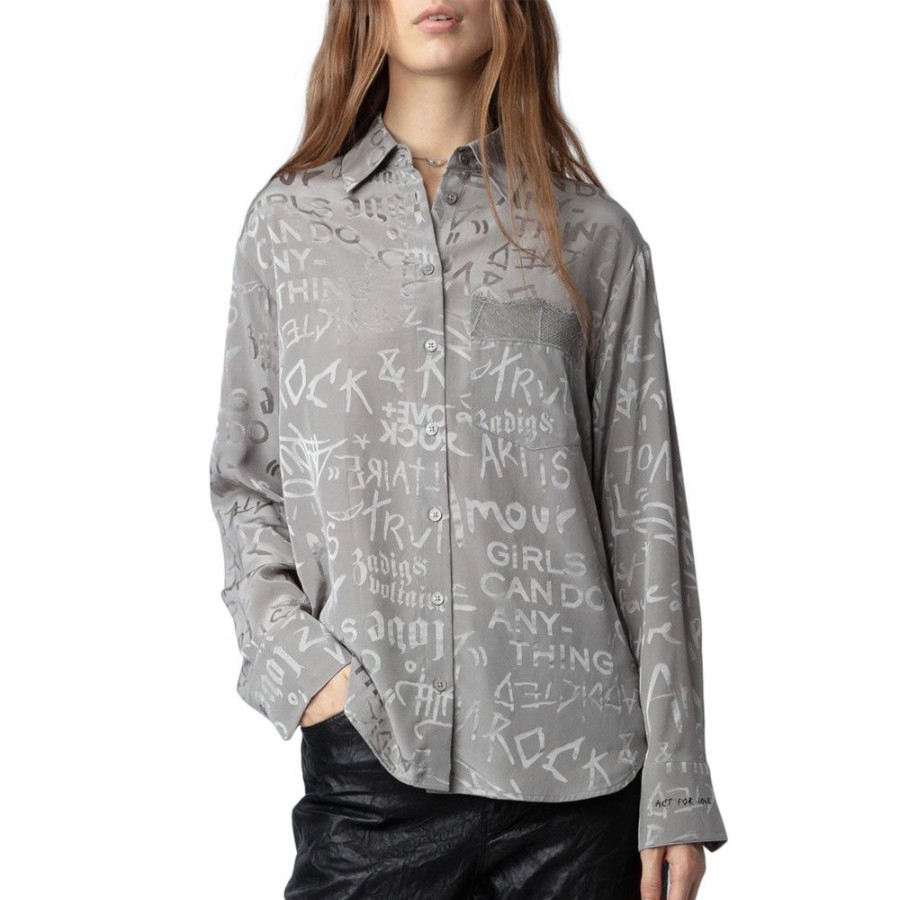 Dame ZADIG & VOLTAIRE Skjorter | Zadig Voltaire - Morning Jac Manifest Shirt Gra