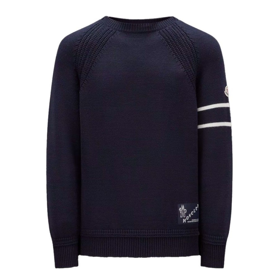 Herren MONCLER HERRE Strik | Moncler - Wool Knit Navy