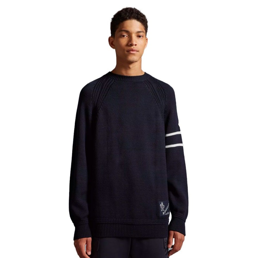 Herren MONCLER HERRE Strik | Moncler - Wool Knit Navy