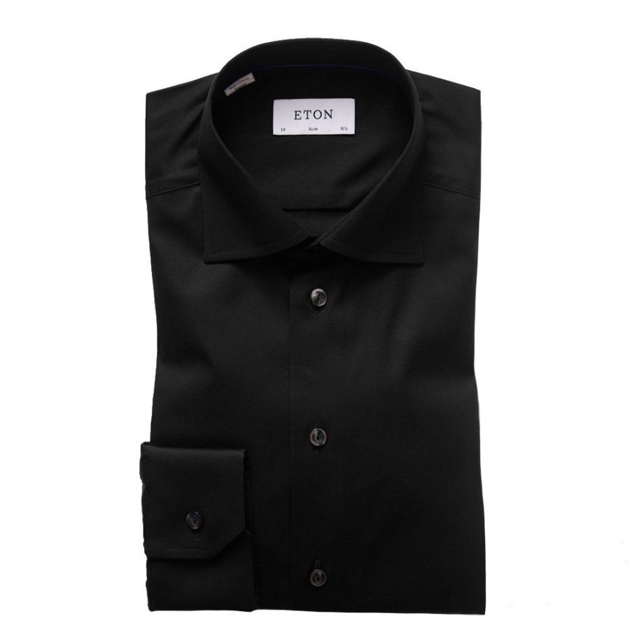 Herren Eton Skjorter | Eton - Slim Fit Shirt Sort