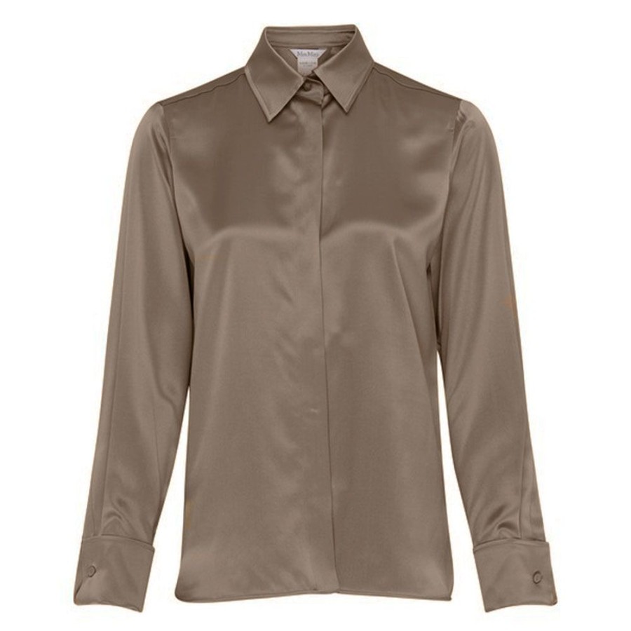 Dame MaxMara Skjorter | Max Mara - Aiello Silk Shirt Taupe