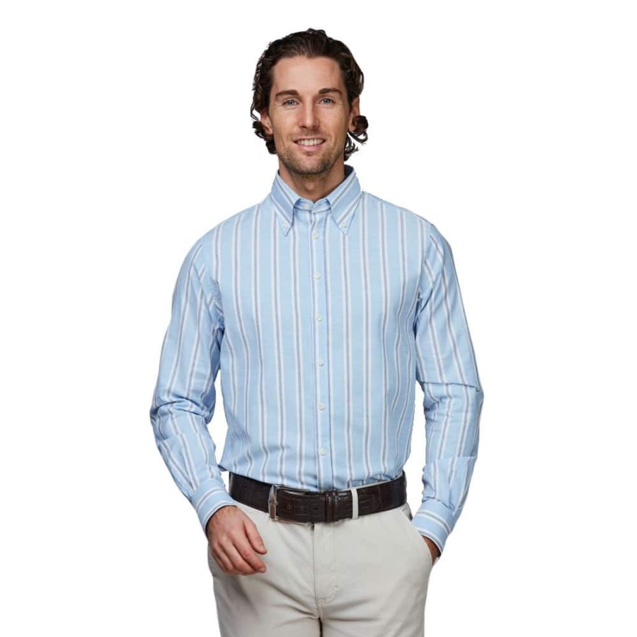 Herren Hansen&Jacob Skjorter | Hansen & Jacob - Spokane Stripe Shirt Lysebla Strib