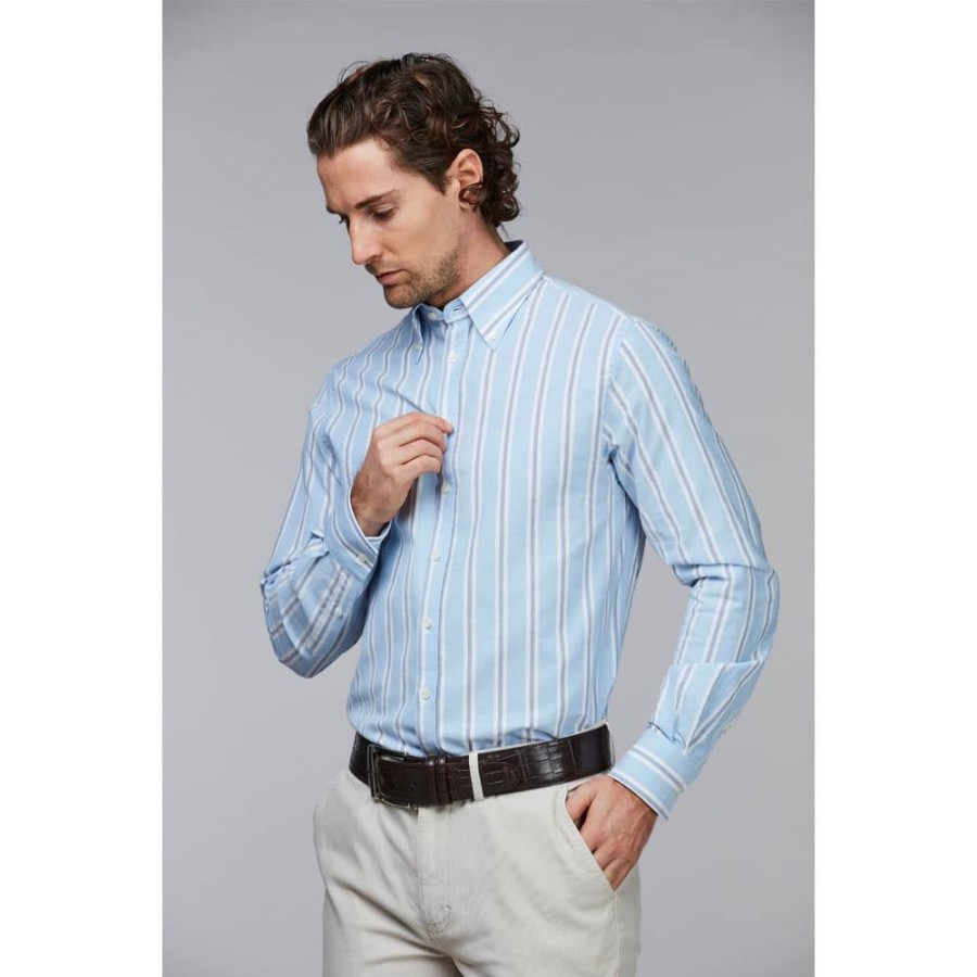 Herren Hansen&Jacob Skjorter | Hansen & Jacob - Spokane Stripe Shirt Lysebla Strib