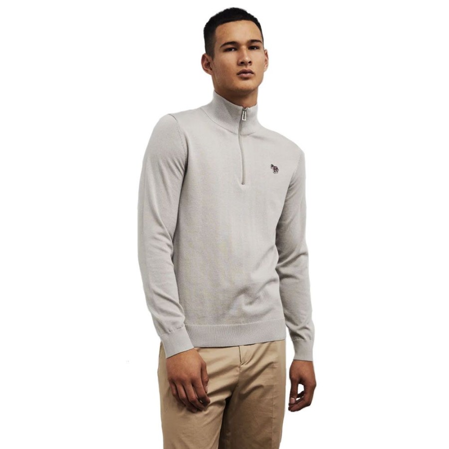 Herren Paul Smith Strik | Ps Paul Smith - Half Zip Knit Lys Antikgra