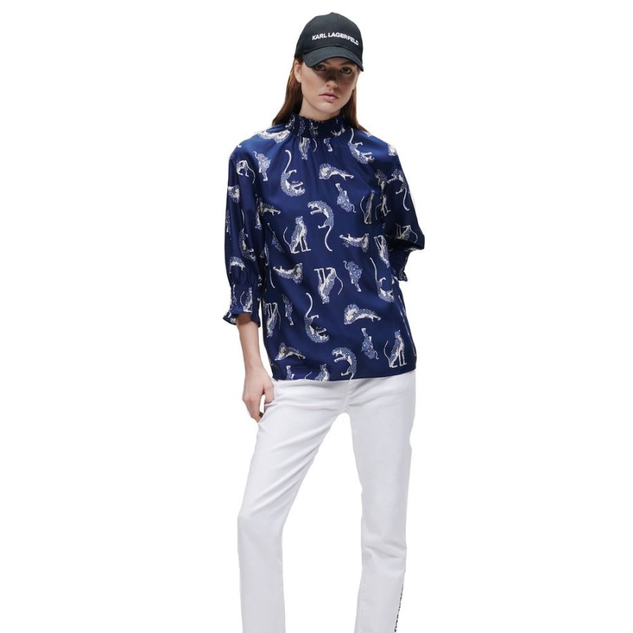 Dame Karl Lagerfeld Bluser | Karl Lagerfeld - Printed Silkebluse Marine