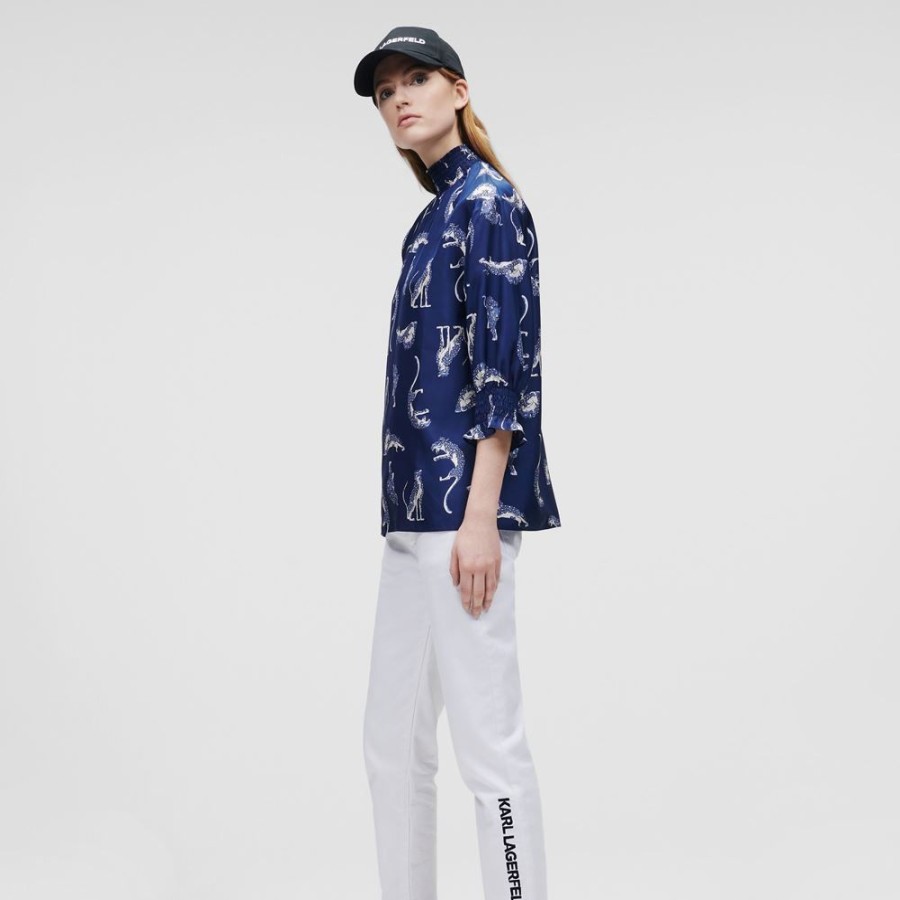 Dame Karl Lagerfeld Bluser | Karl Lagerfeld - Printed Silkebluse Marine