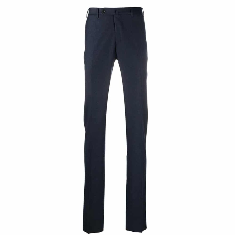 Herren PT01 Bukser | Pt Torino - Slim Fit Pleated Flannel Trousers Navy