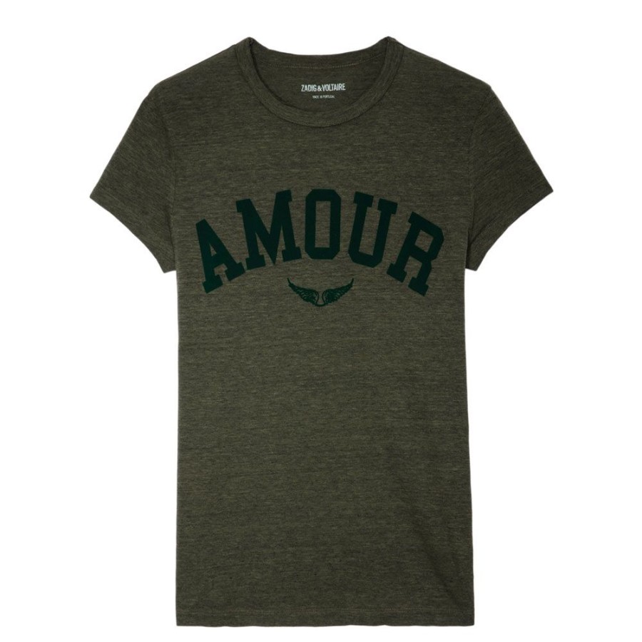 Dame ZADIG & VOLTAIRE T-Shirts | Zadig & Voltaire - Walk Amour T-Shirt Army