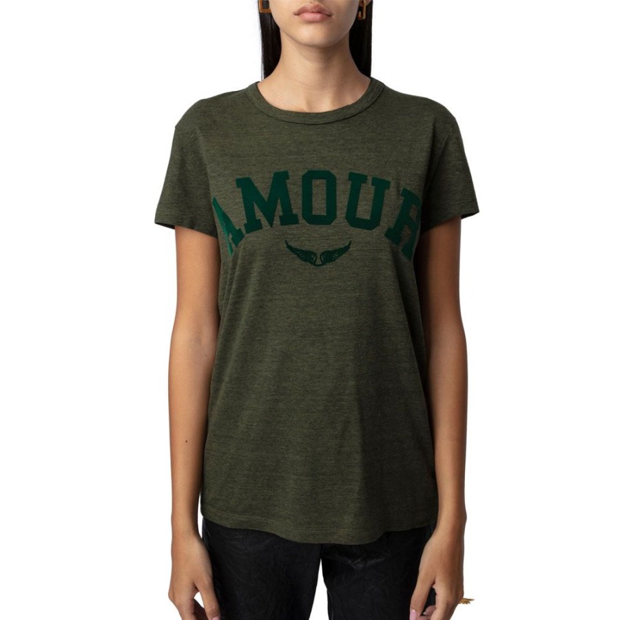 Dame ZADIG & VOLTAIRE T-Shirts | Zadig & Voltaire - Walk Amour T-Shirt Army