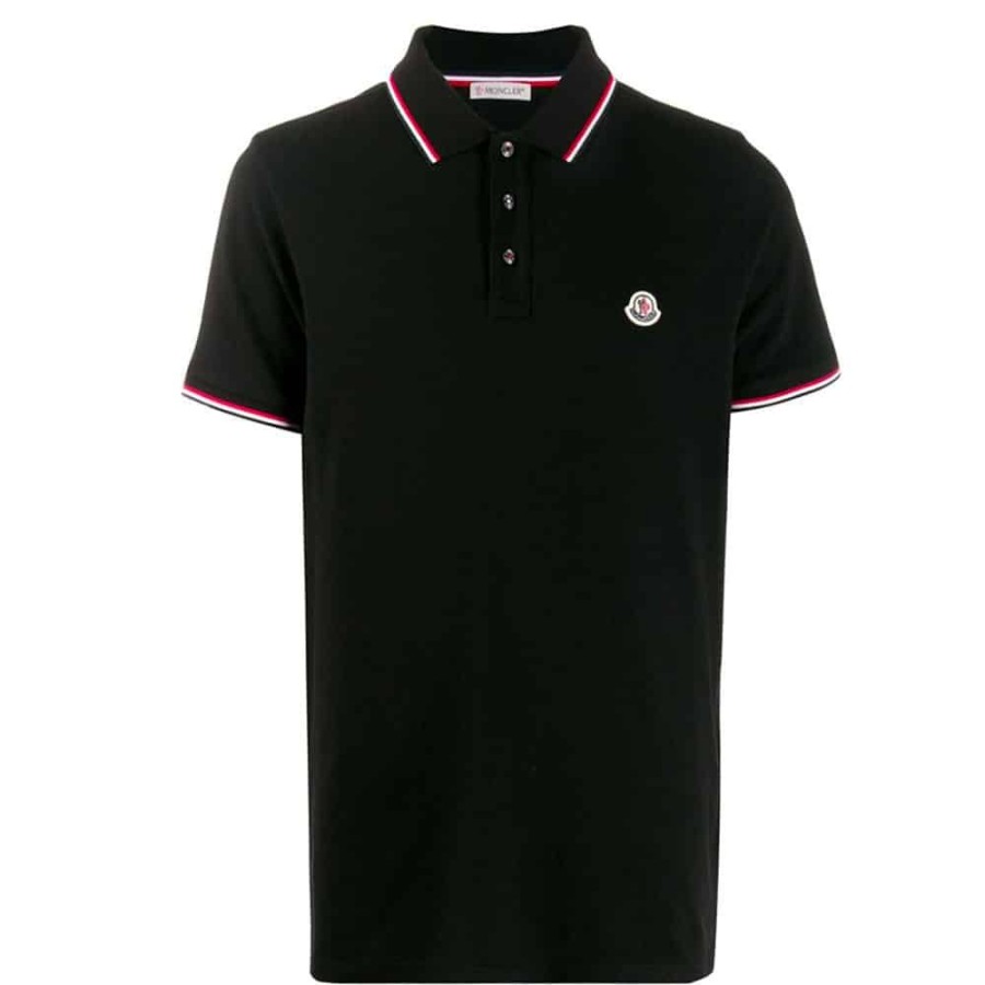 Herren MONCLER HERRE Polo | Moncler U2013 Tricolor Polo Sort