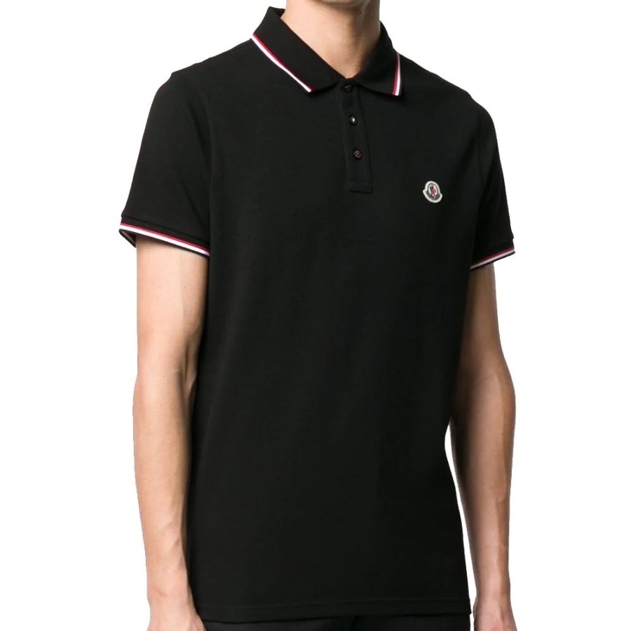 Herren MONCLER HERRE Polo | Moncler U2013 Tricolor Polo Sort