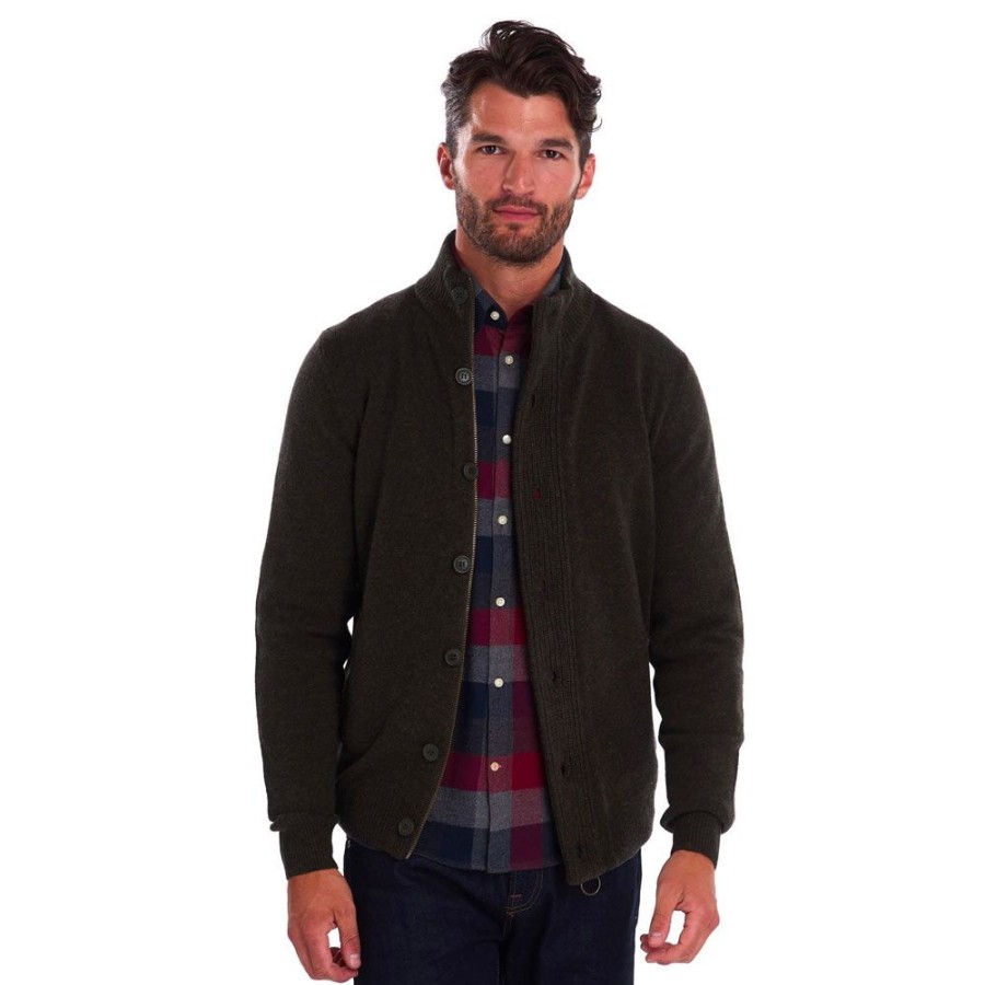 Herren BARBOUR HERRE Cardigan | Barbour - Patch Zip Thru Cardigan Mork Gron