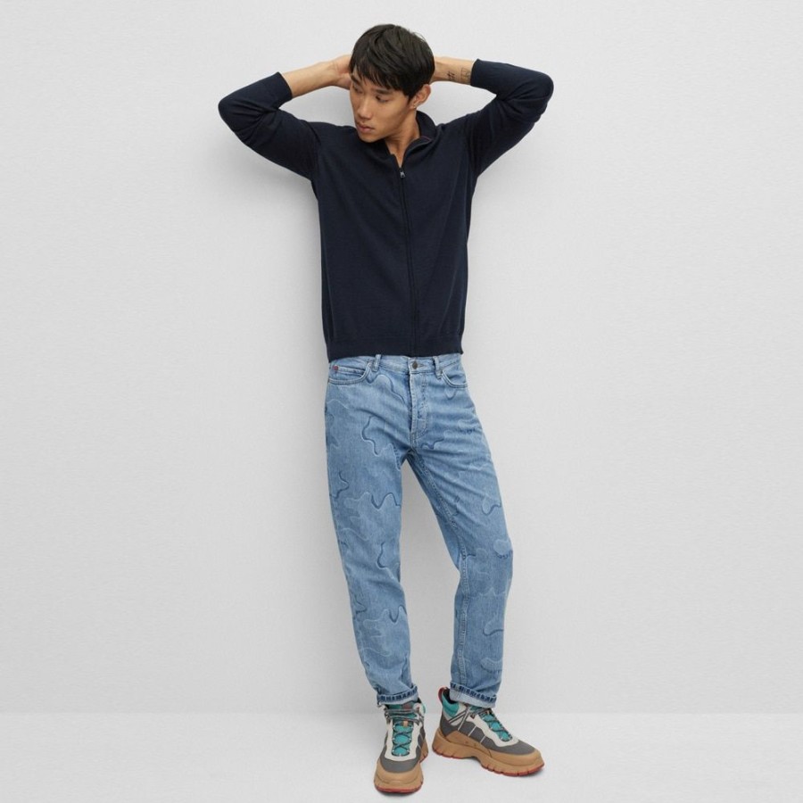 Herren HUGO Cardigan | Hugo - San Jorge-M Zip Cardigan Navy