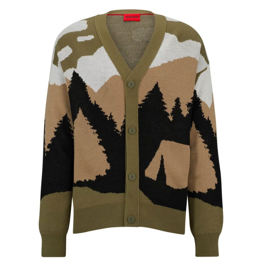 Herren HUGO Cardigan | Hugo - Oversized Cardigan Multi