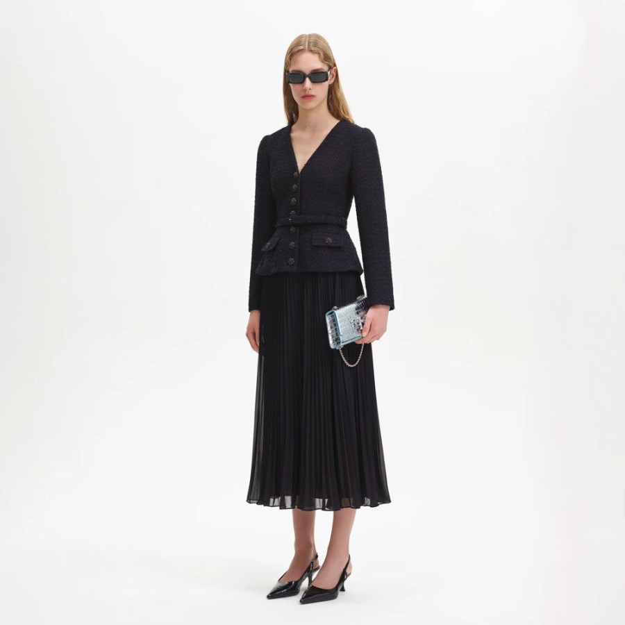 Dame Self-Portrait Kjoler | Self-Portrait - Black Boucle Chiffon Midi Dress Sort