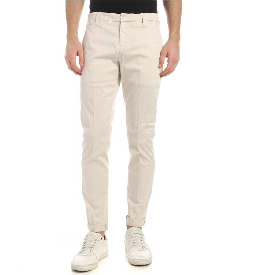 Herren Dondup MEN Bukser | Dondup Gaubert Satin Chinos Cream