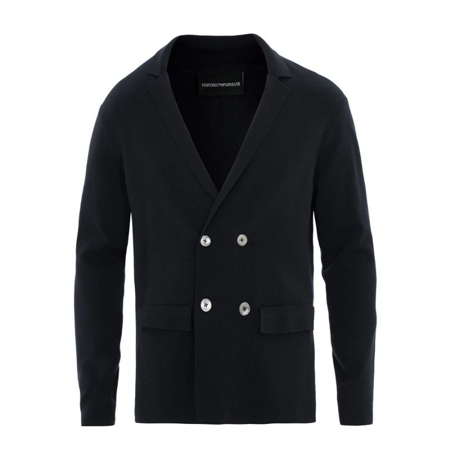 Herren Emporio Armani Herre Blazer | Emporio Armani - Knit Blazer Navy