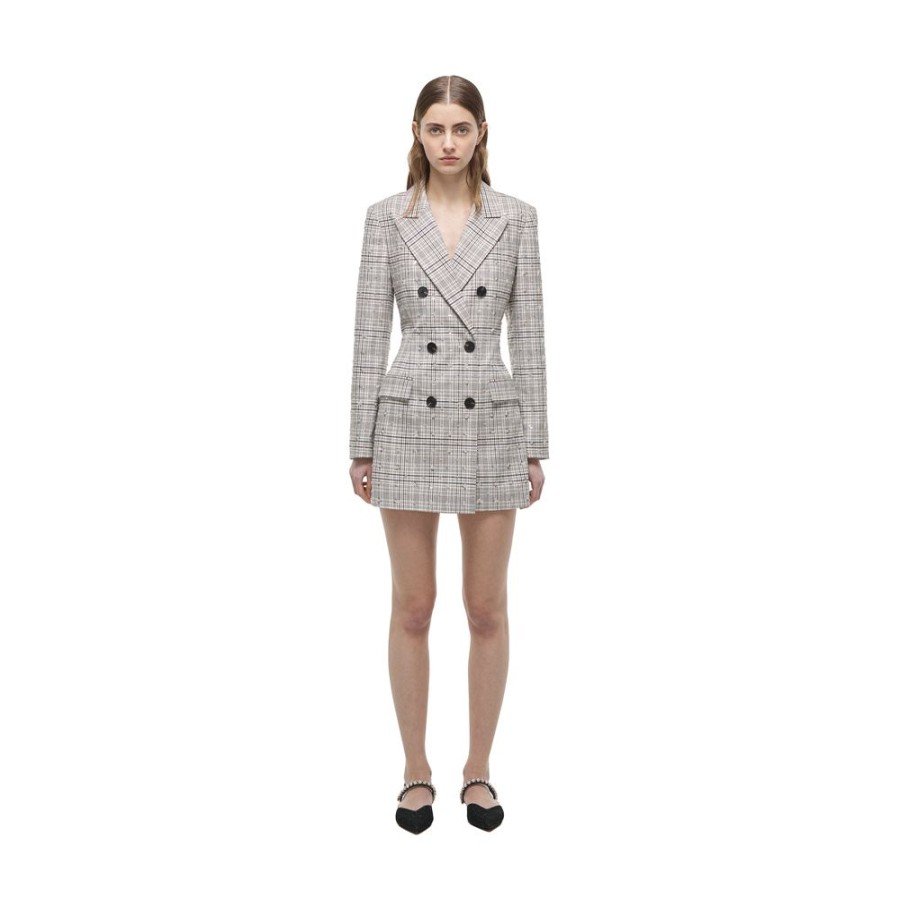 Dame Self-Portrait Kjoler | Self-Portrait - Embellished Check Mini Dress Ternet