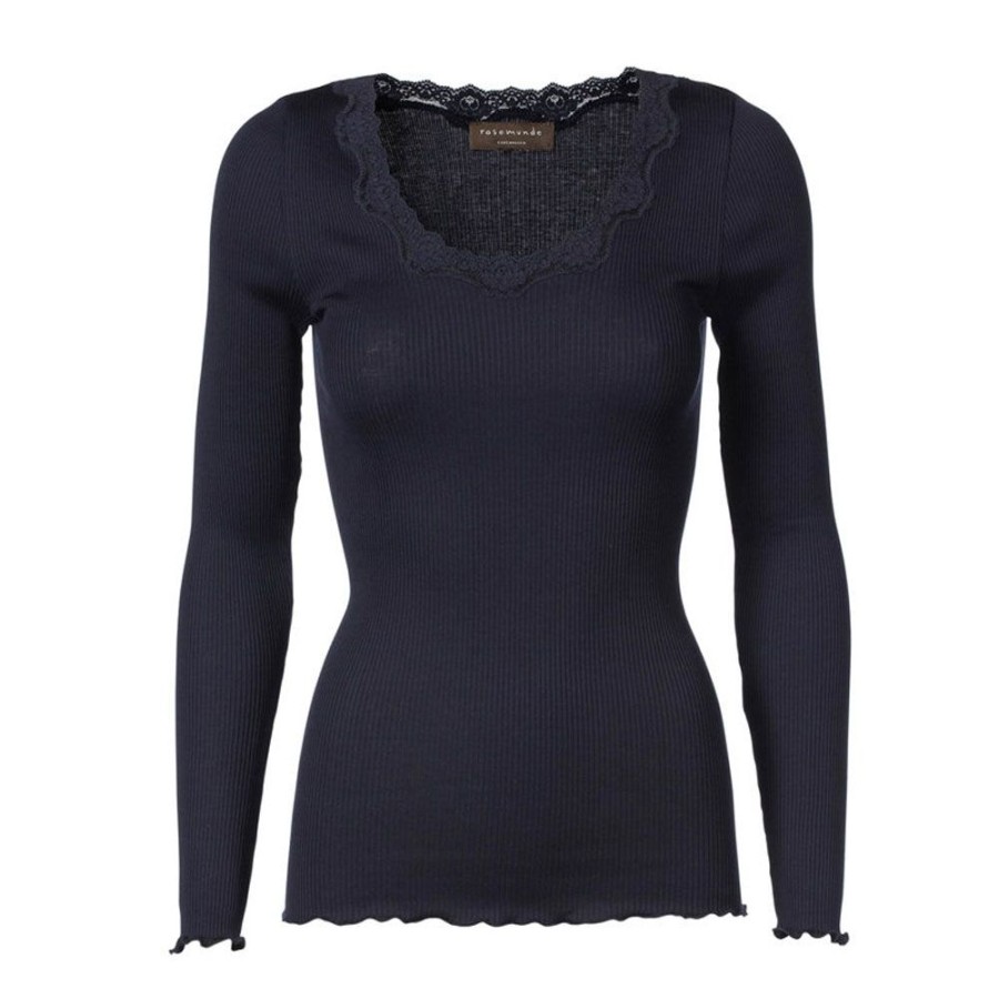 Dame Rosemunde Bluser | Rosemunde U2013 Top I Silke Med Vintageblonder, Navy