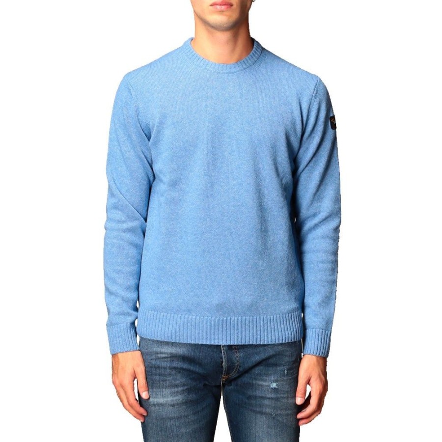 Herren Paul & Shark Strik | Paul & Shark - Lambswool Knit Lys Bla