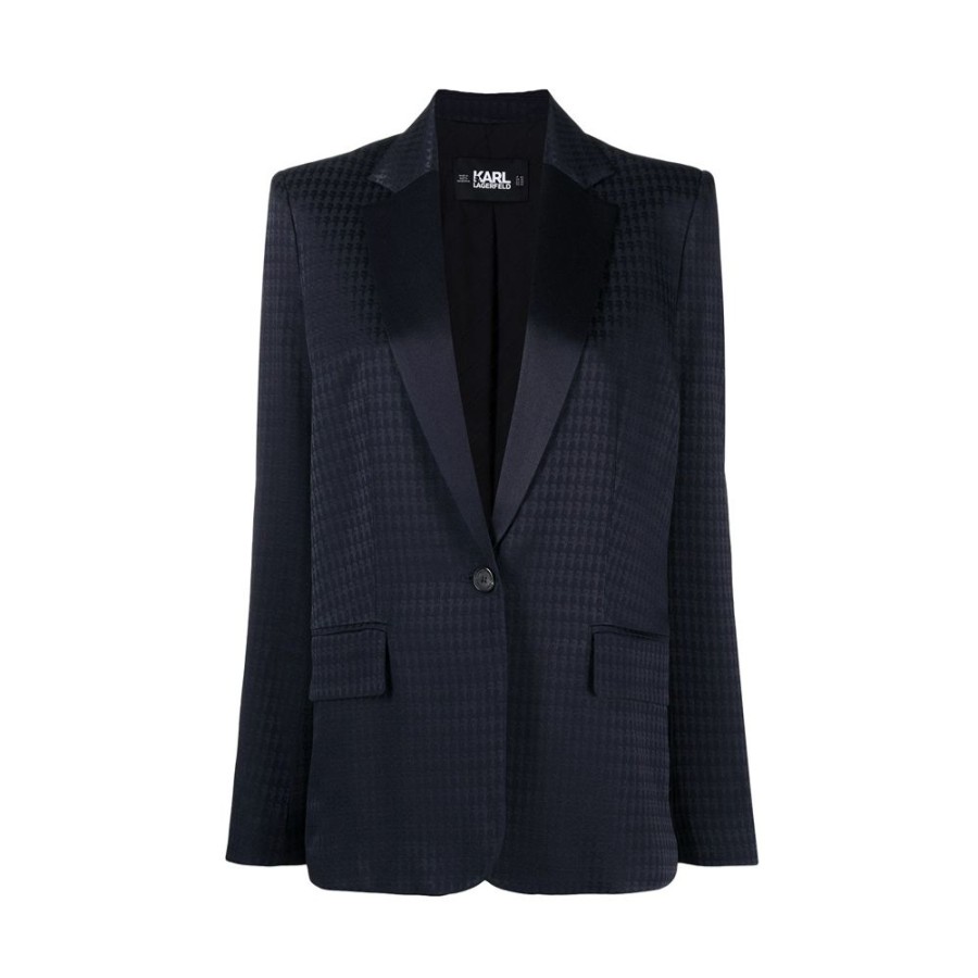 Dame Karl Lagerfeld Blazere | Karl Lagerfeld - Cameo Logo Blazer With Belt Navy