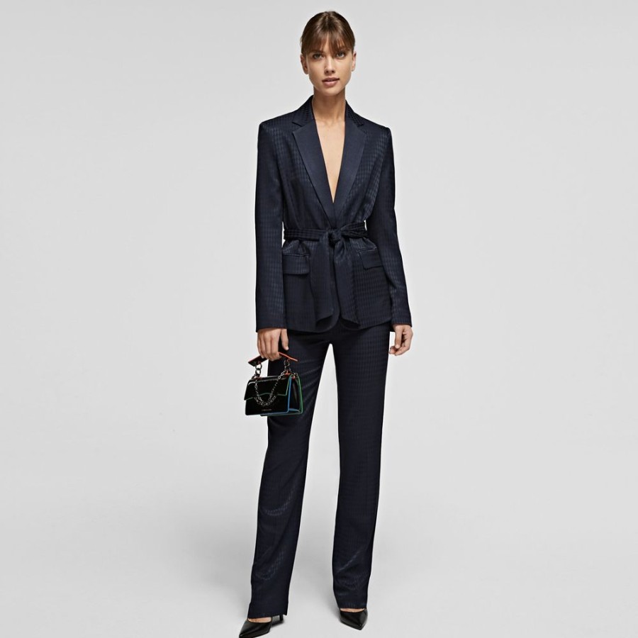 Dame Karl Lagerfeld Blazere | Karl Lagerfeld - Cameo Logo Blazer With Belt Navy