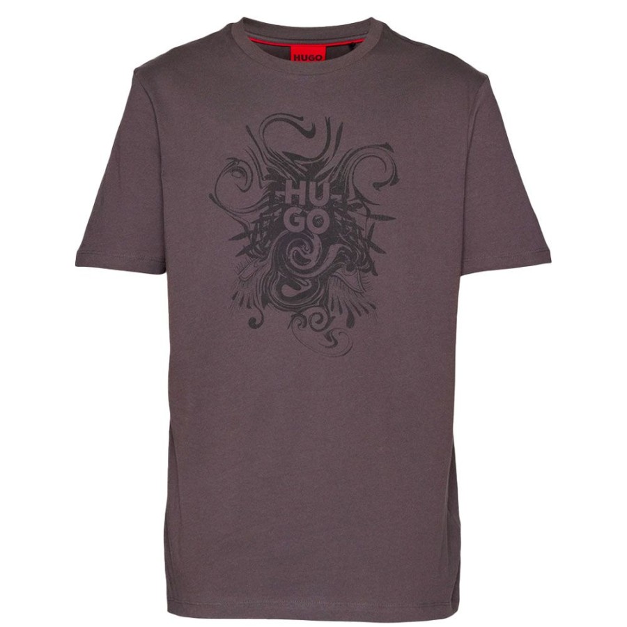 Herren HUGO T-Shirts | Hugo - Dinkerton T-Shirt Mork Gra