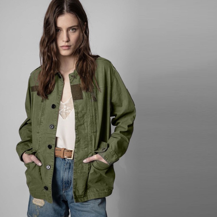 Dame ZADIG & VOLTAIRE Skjorter | Zadig & Voltaire - Kid Cotton Lave Jacket Khaki