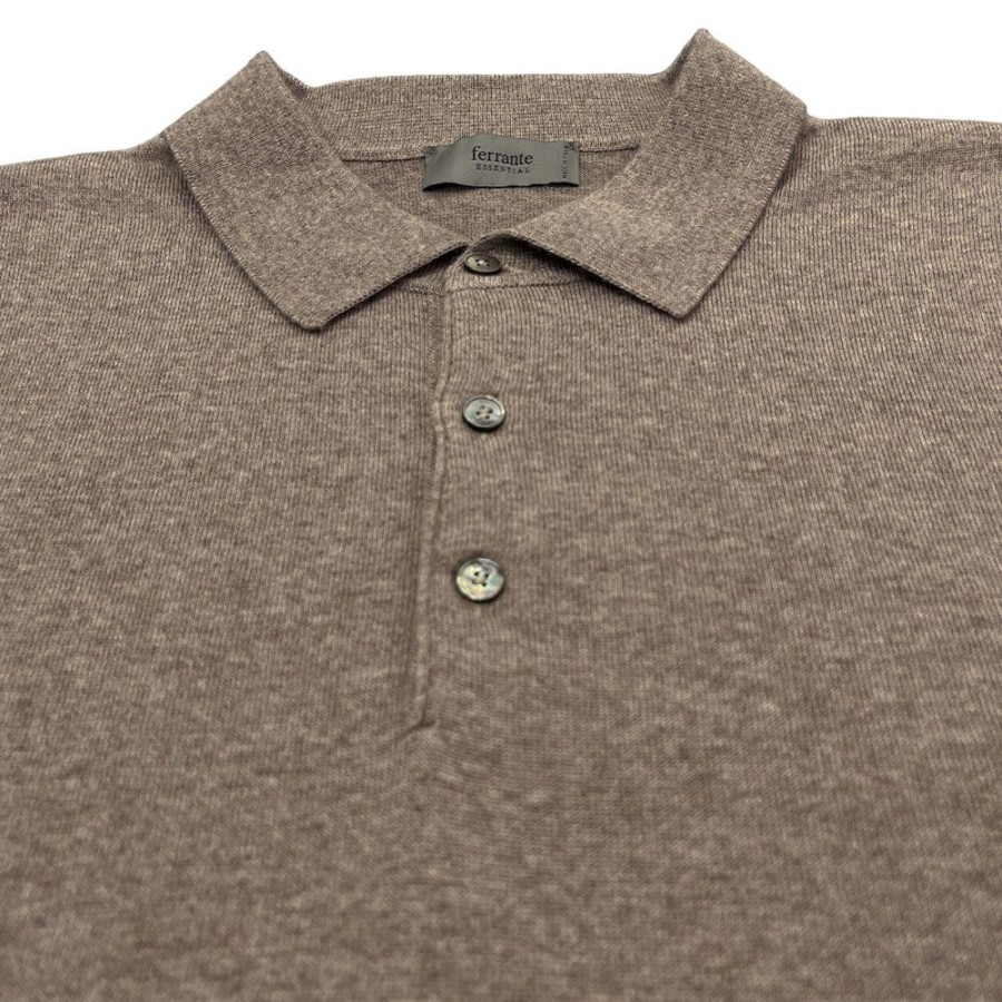 Herren Ferrante Strik | Ferrante - Knit Polo Dark Beige