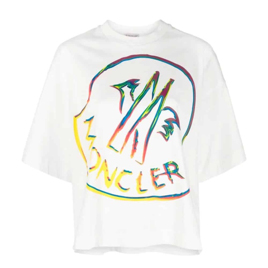 Dame MONCLER DAME T-Shirts | Moncler - Logo T-Shirt Hvid