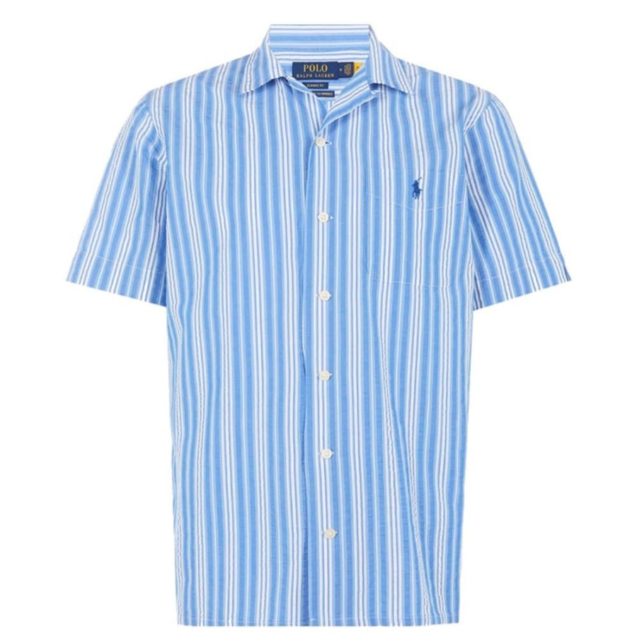 Herren RALPH LAUREN Skjorter | Ralph Lauren - Classic Fit Short Sleeve Shirt Lysebla Strib