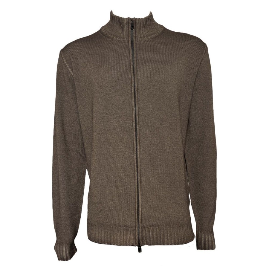 Herren Ferrante Strik | Ferrante - Knit Zip Cardigan Dark Beige