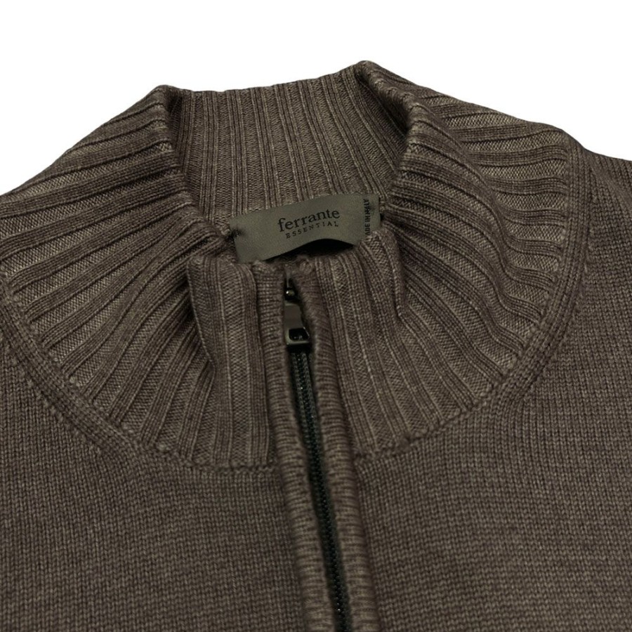 Herren Ferrante Strik | Ferrante - Knit Zip Cardigan Dark Beige